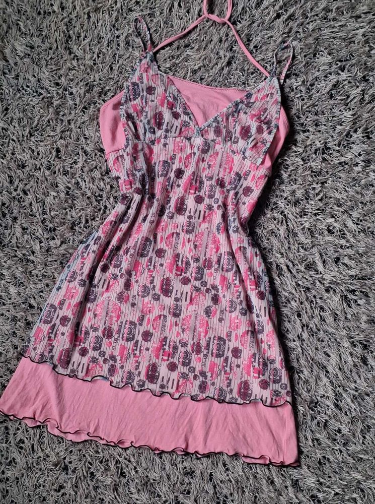 Pink Floral Print Mini Dress