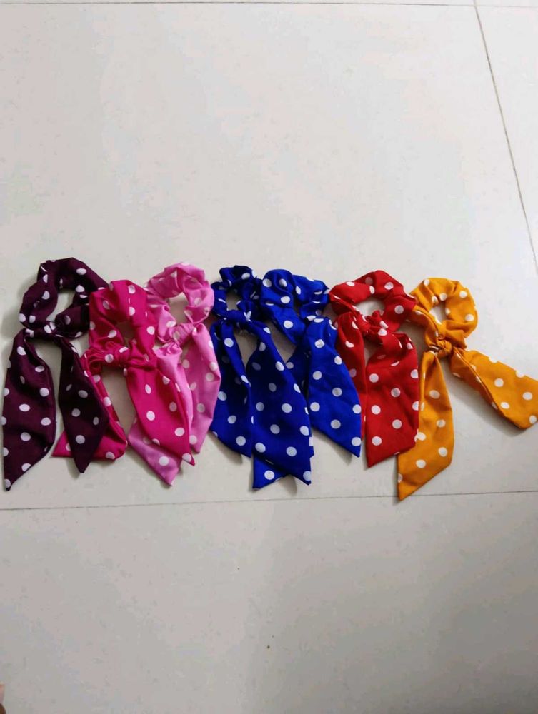 Polka Dot Scrunchies with Bows (Set of 7)