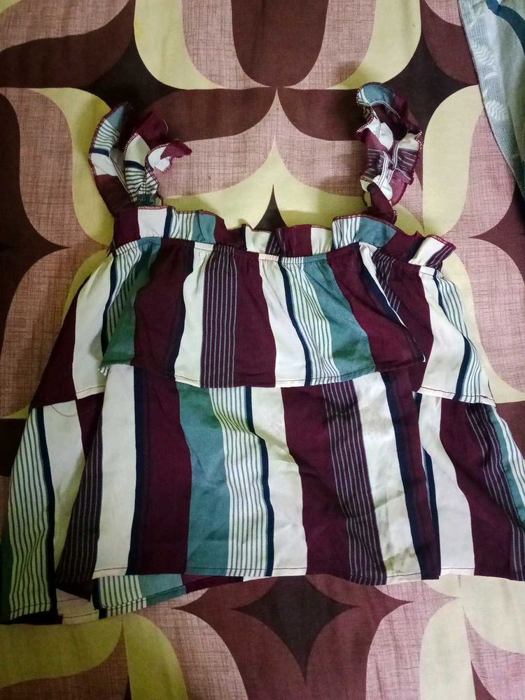 Striped Tie-Shoulder Crop Top