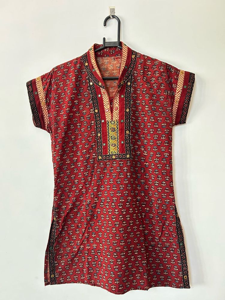 Vibrant Rust Handblock Printed Kurti