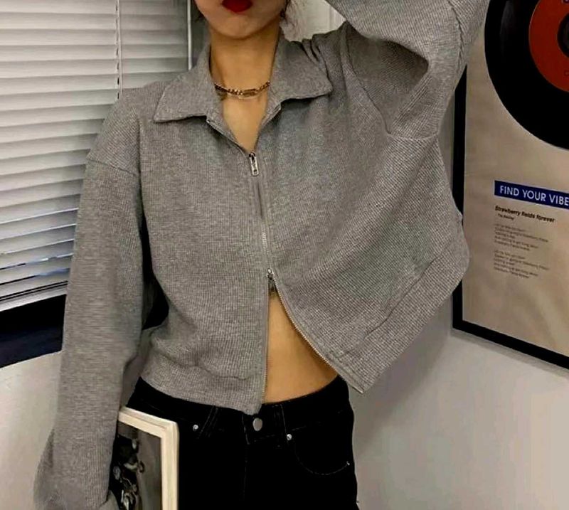 Preppy Grey two way zipper jacket