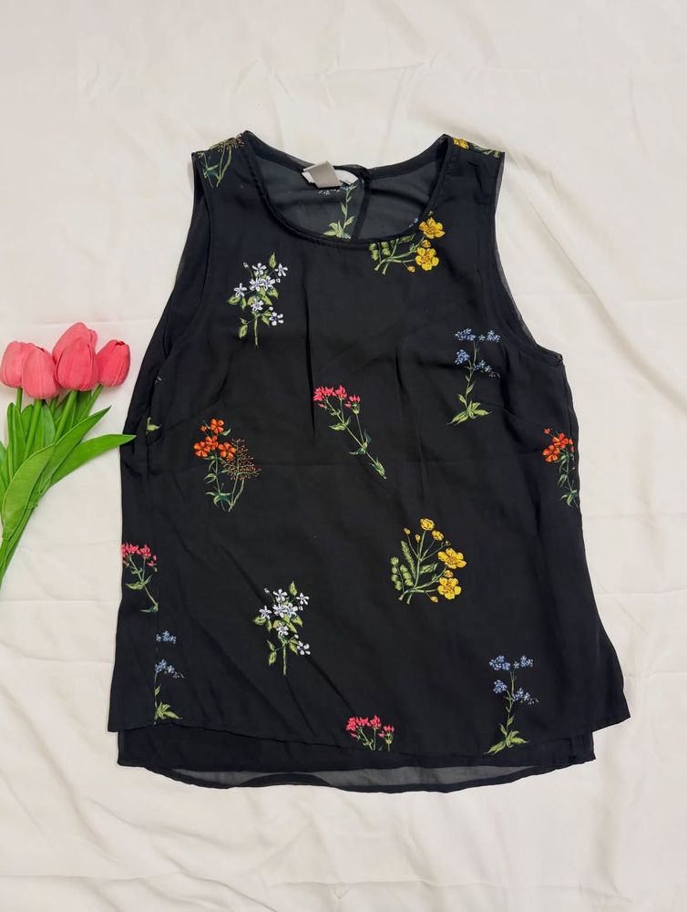 Black Floral Sleeveless Top