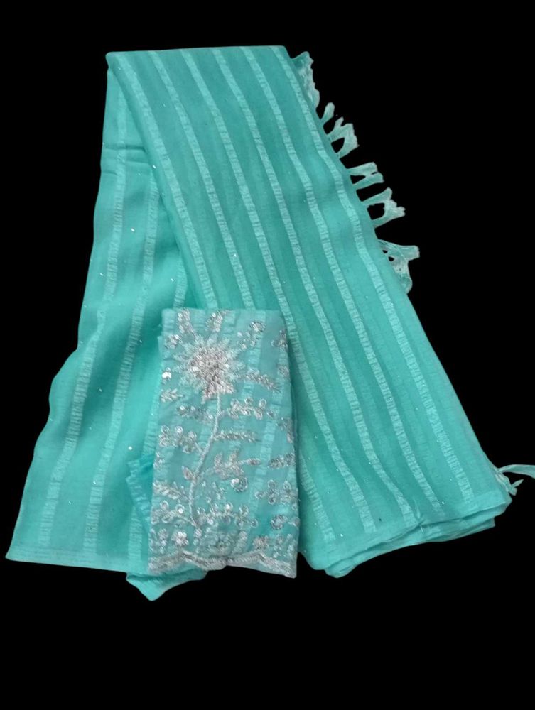 Sequins saree with embroidery blouse