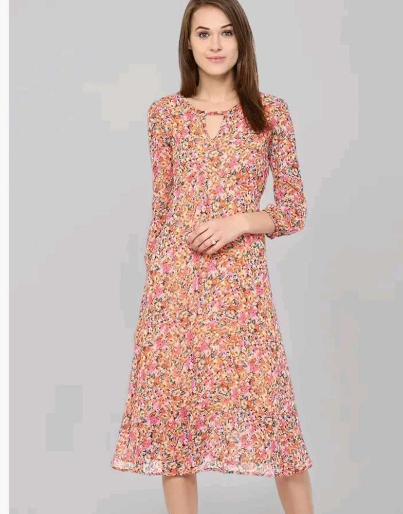 Vibrant Floral Print midi dress