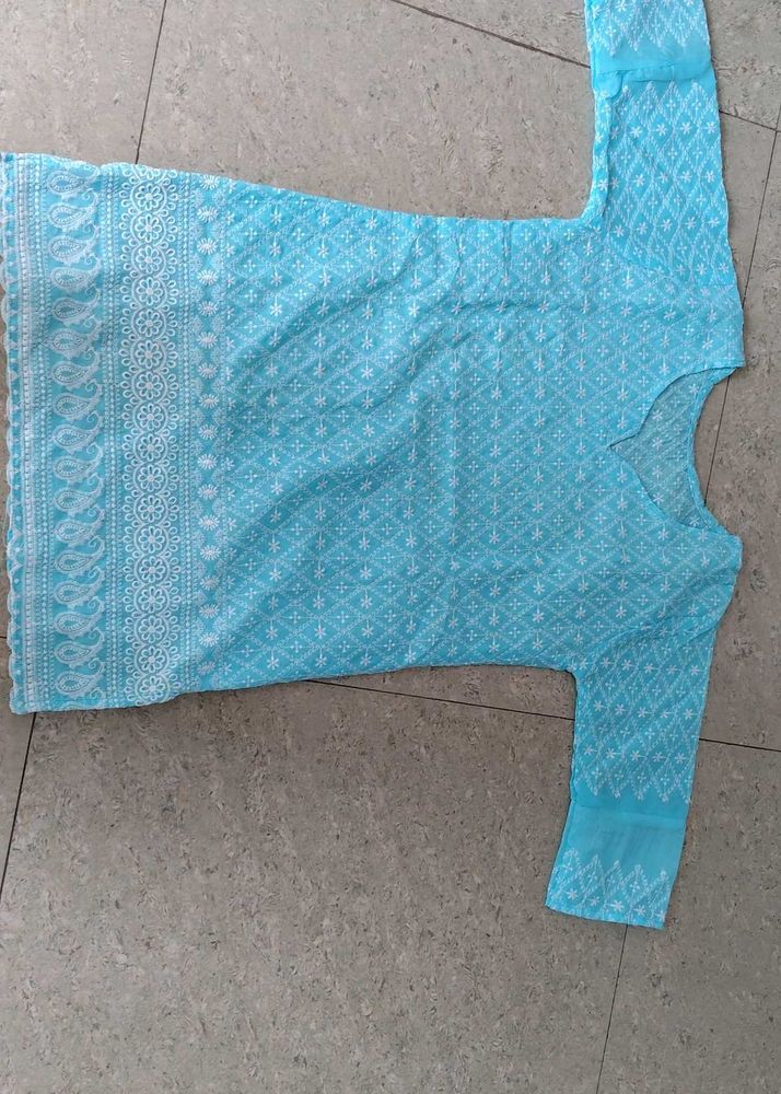 Chikankari Blue Embroidered short Kurta