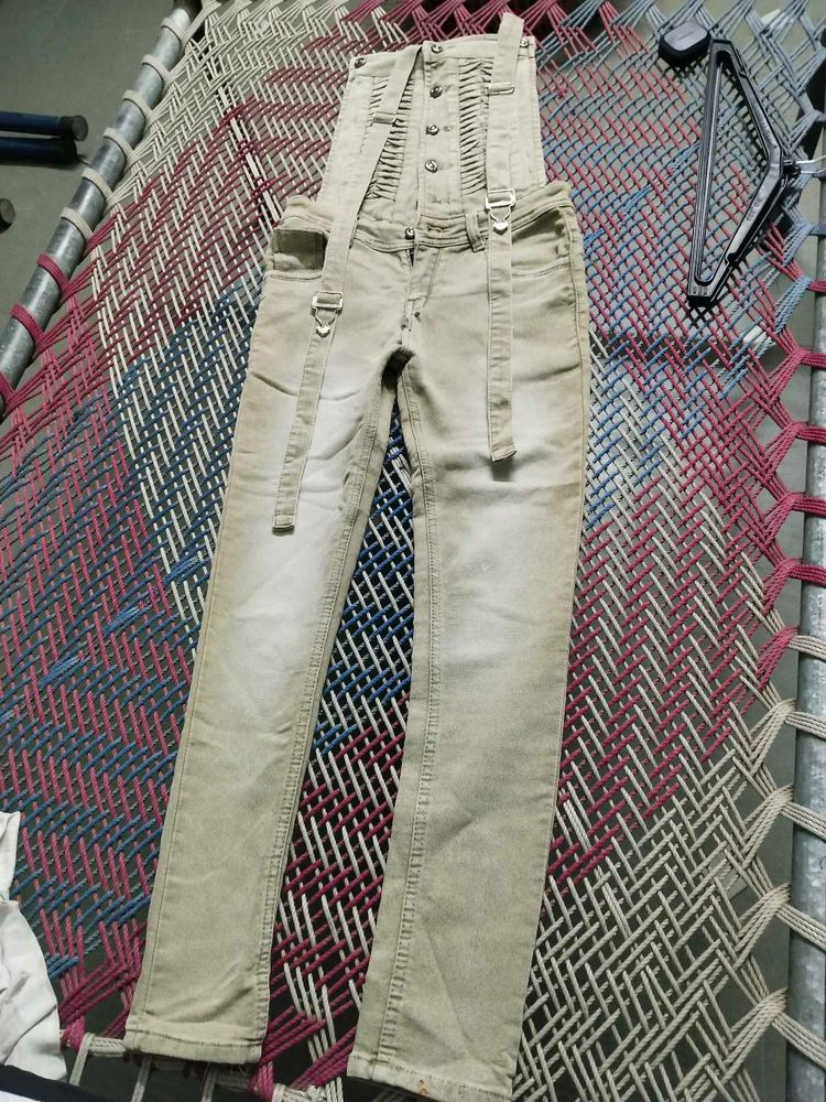 Women's Beige Denim Overalls