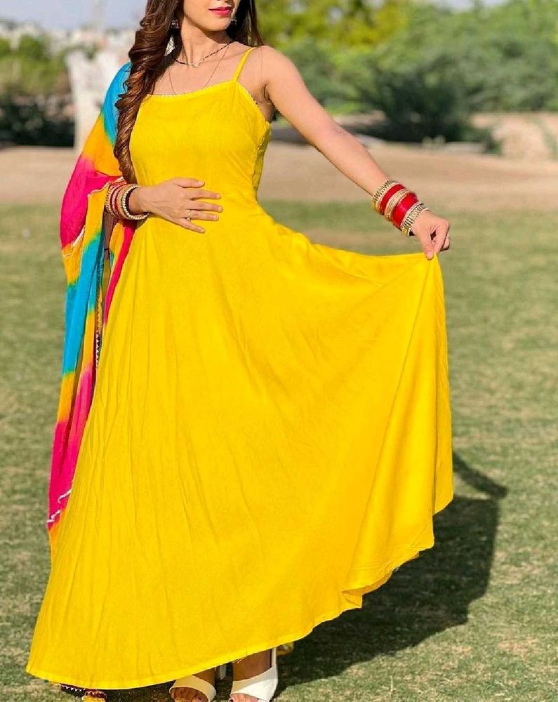 Yellow Anarkali Gown with Dupatta