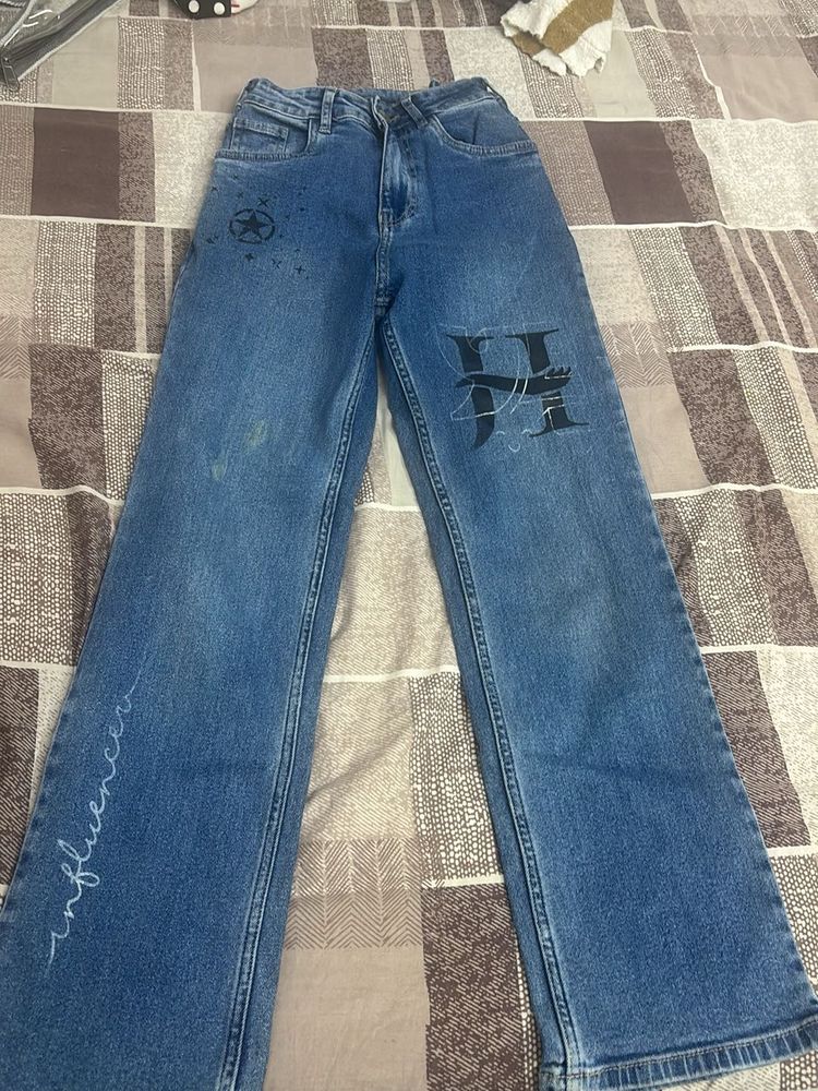 Wide Leg Jeans with Graphic Print