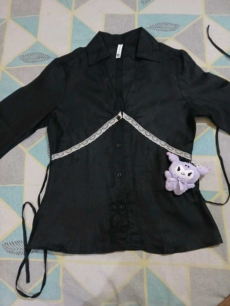 Stylish Black Lace Trimmed Blouse