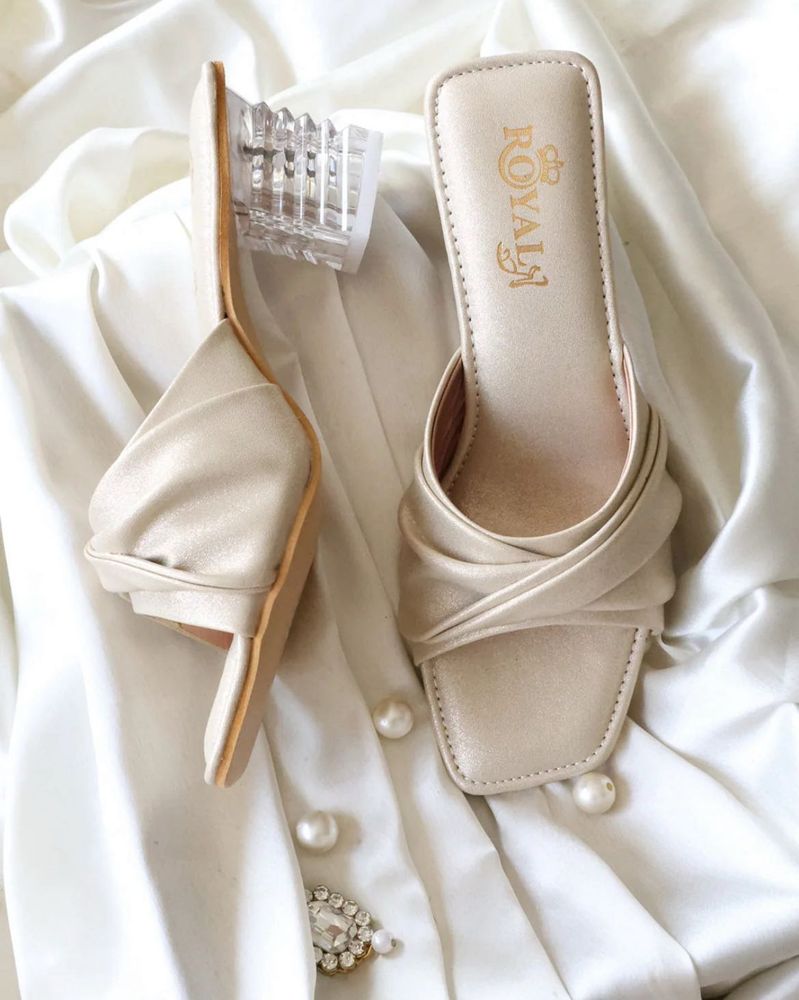 Elegant Golden Block Heel Mules