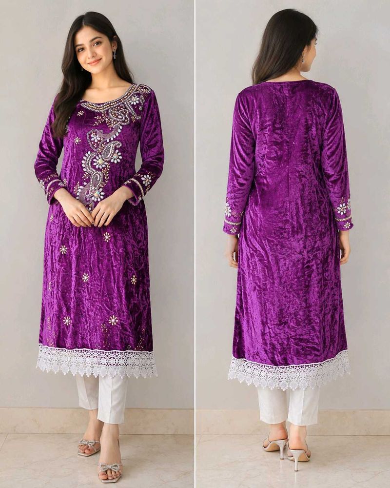 Embroidered Velvet Kurta
