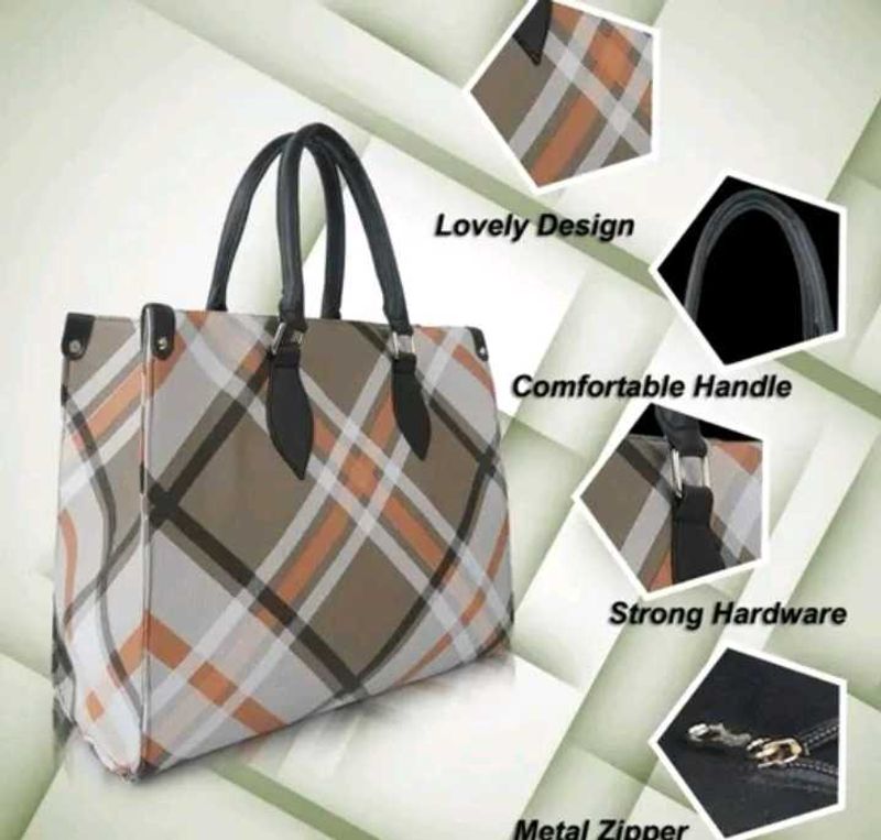 Stylish Plaid Tote Handbag