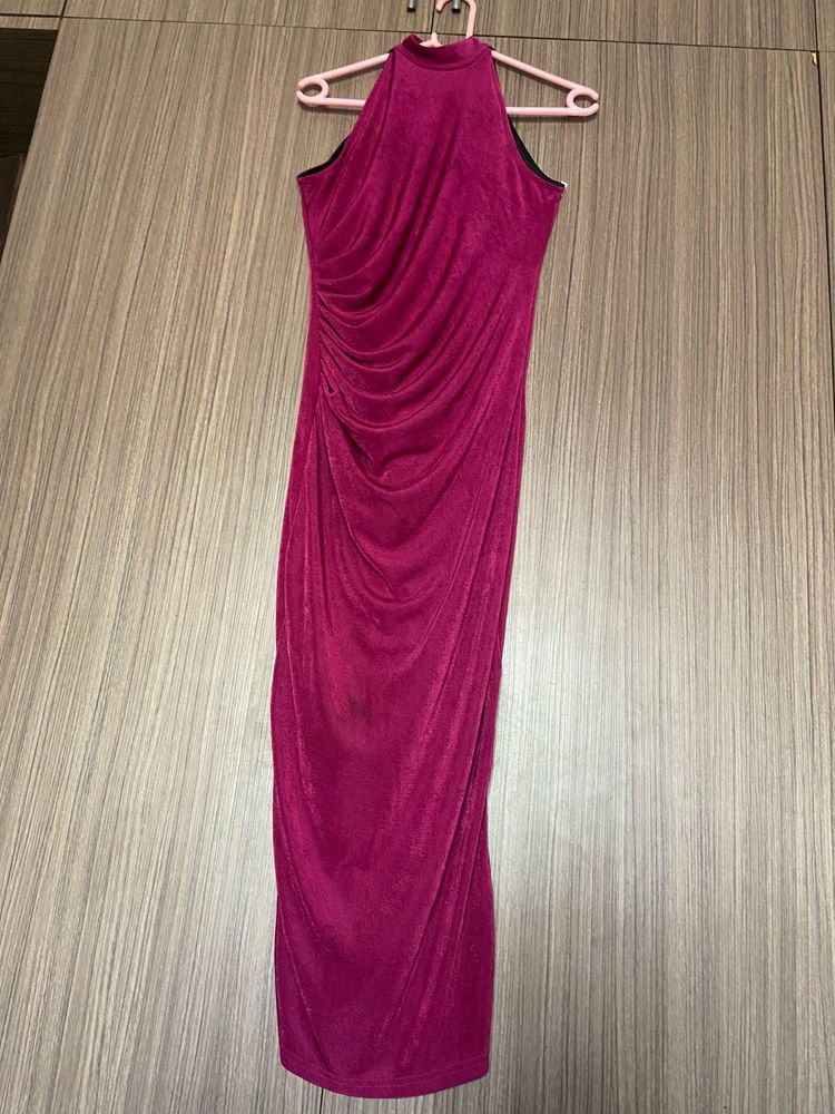 Elegant Ruched Halter Neck Dress