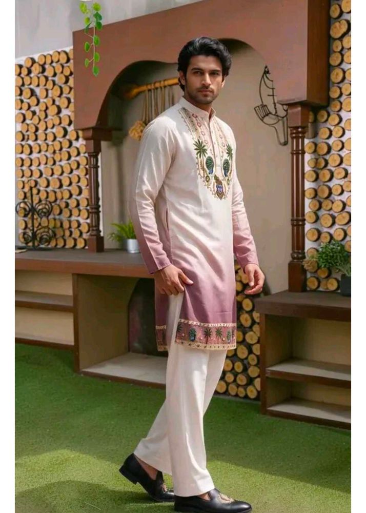 Embellished Lotus Print Kurta