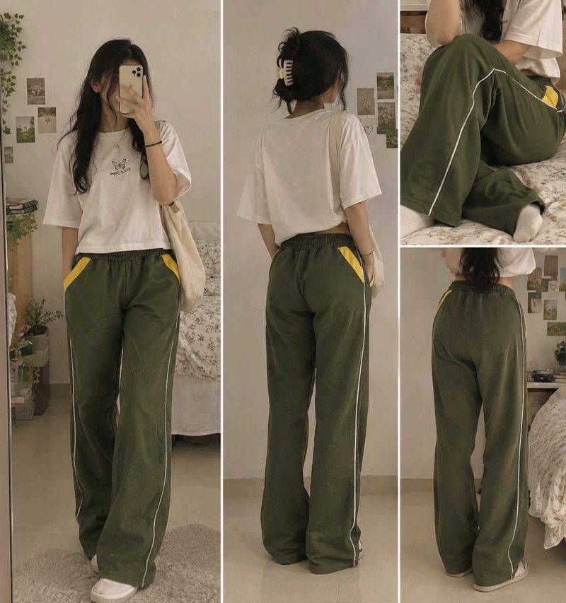 Olive Green Wide Leg Track Pants