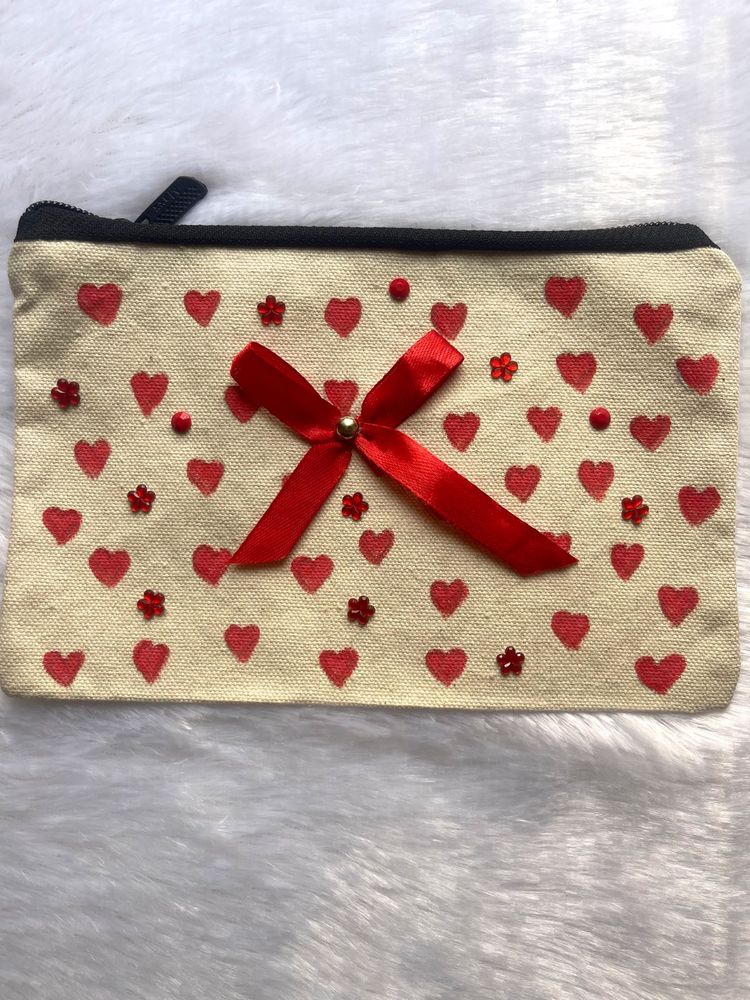 Heart Print Pouch with Bow❤️