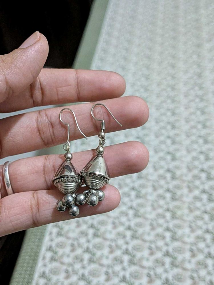 Oxidized Silver Jhumka Earrings