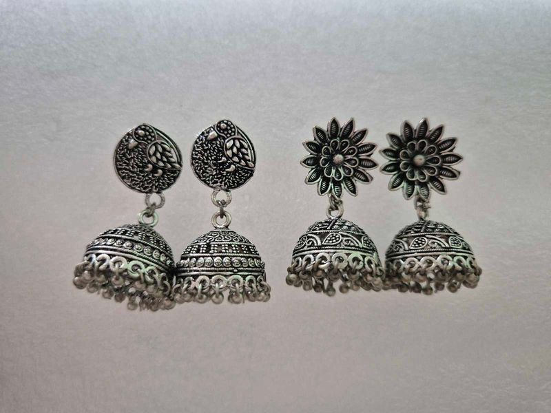 Customized Oxidised Silver Jhumka Earrings-Unused