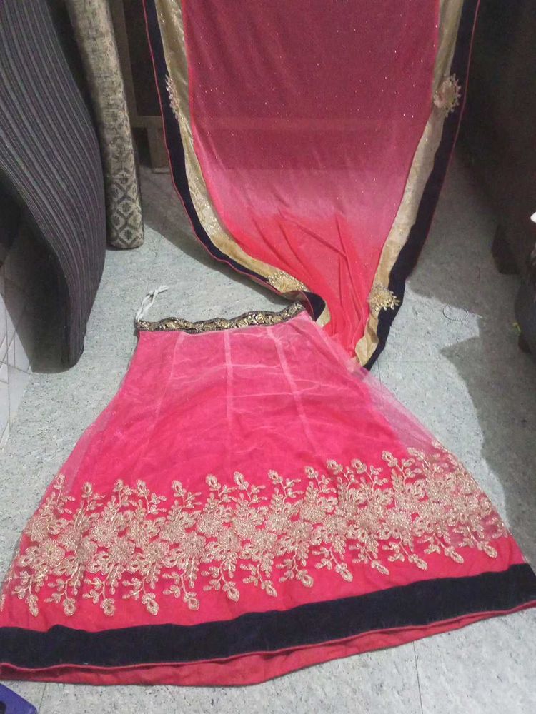 Pink Lehenga Choli with Golden Embroidery
