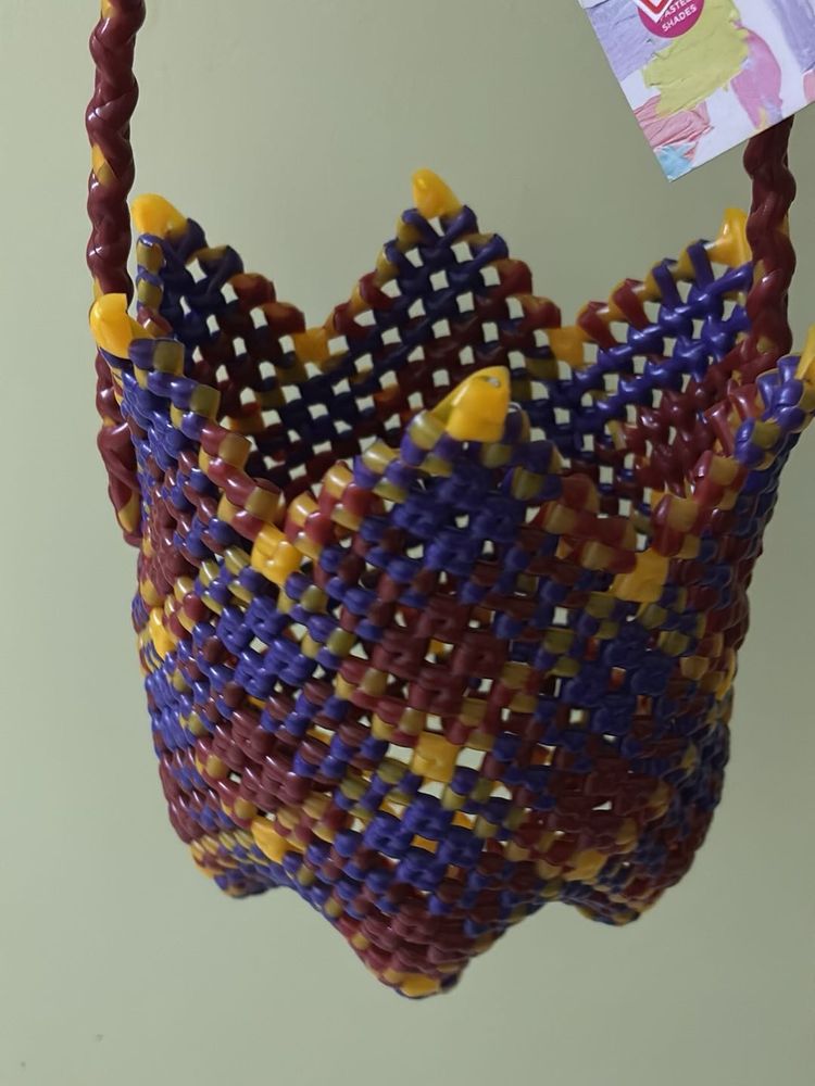 Handwoven Plastic Flower Basket