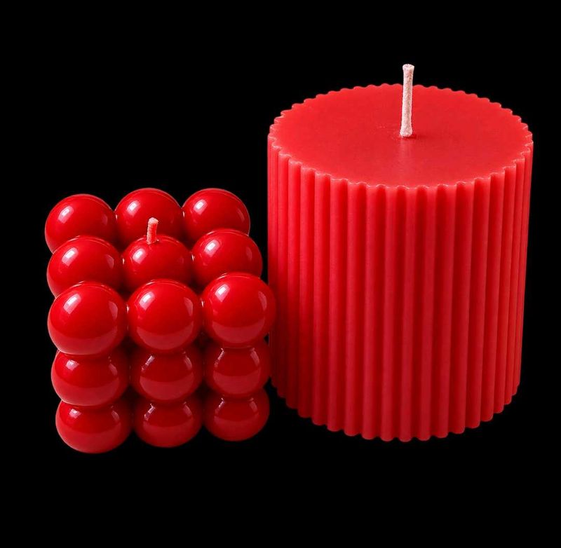 Unique Red Bubble &amp; Fluted Pillar Candles
