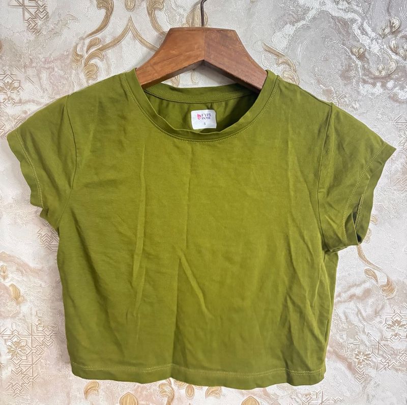 Olive Green Cropped T-Shirt