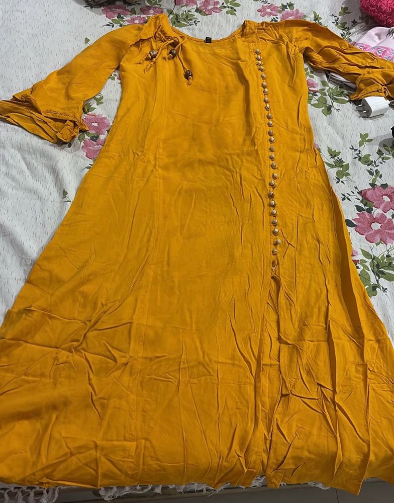 Yellow Kurta with Button Detail