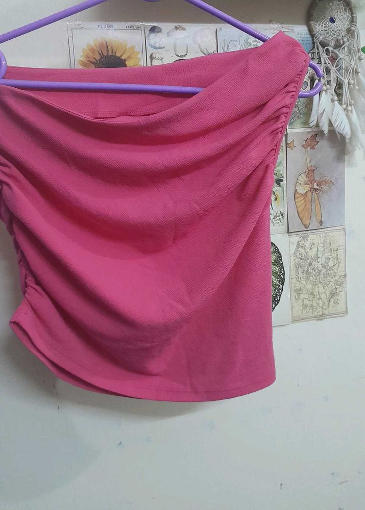 Barbie Pink One-Shoulder Ruched Tube Top