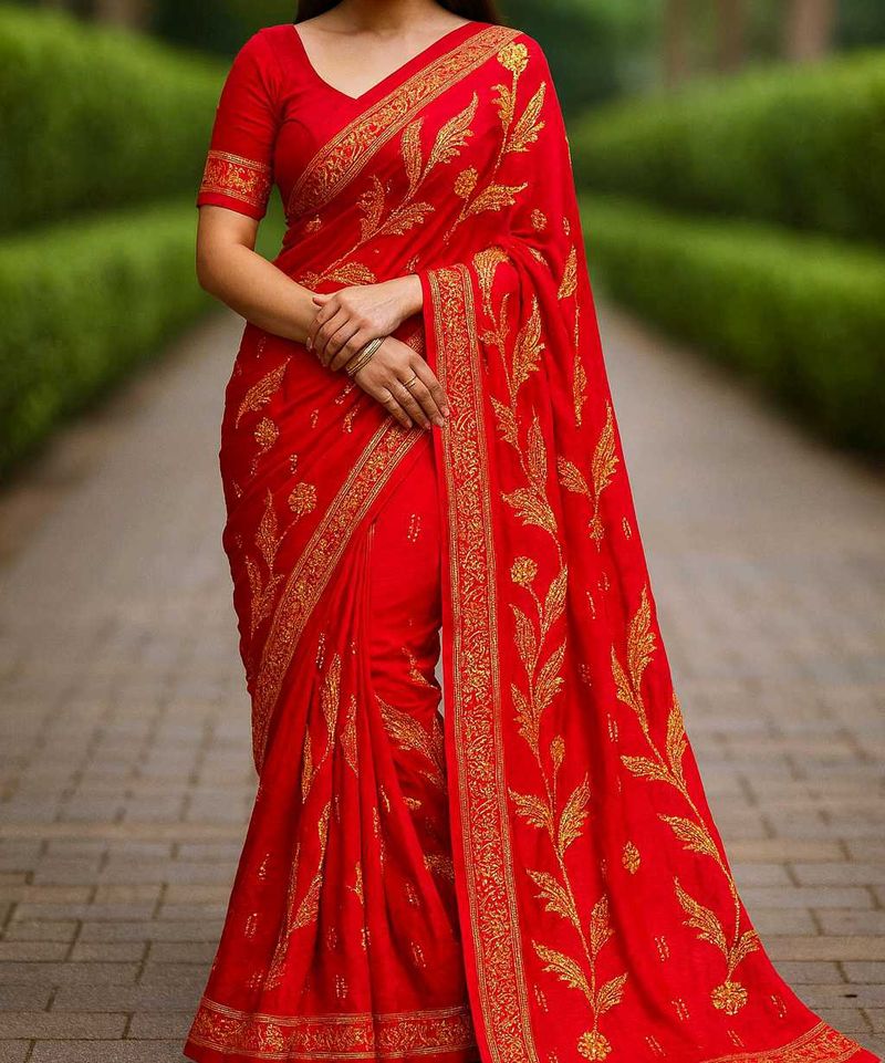 Red Embroidered Saree
