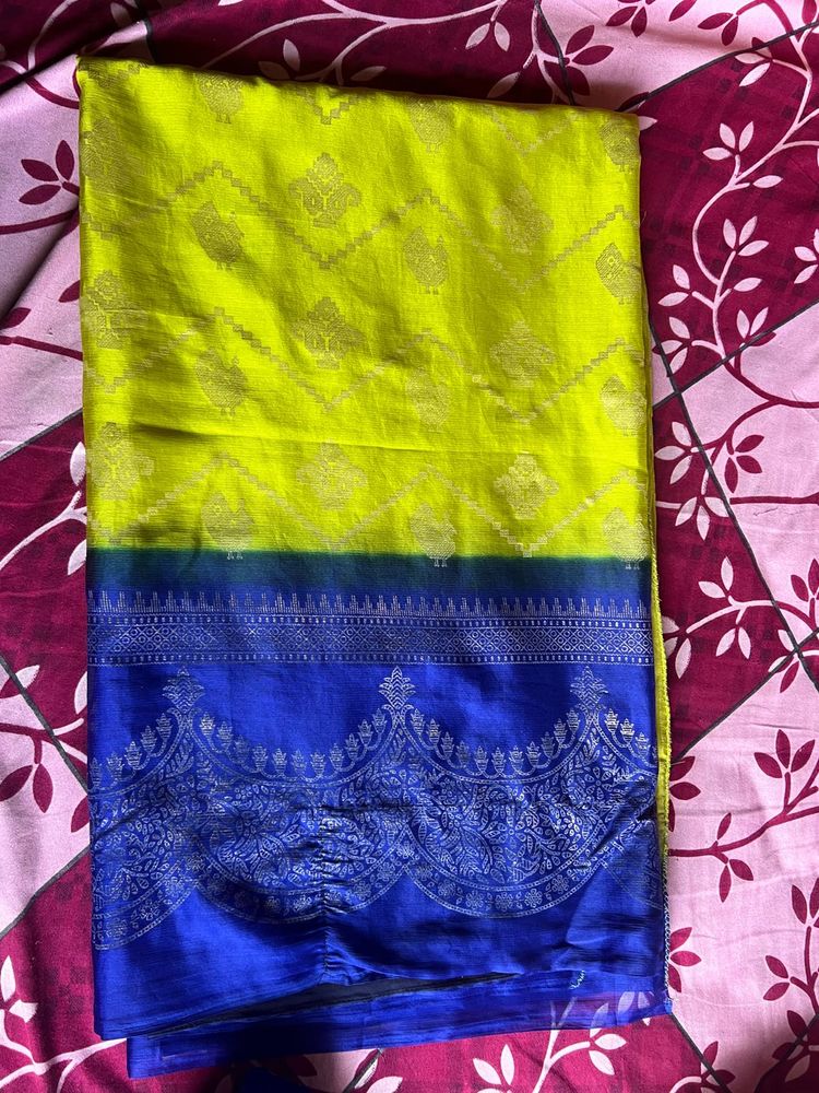 Silk Saree with Blue Border