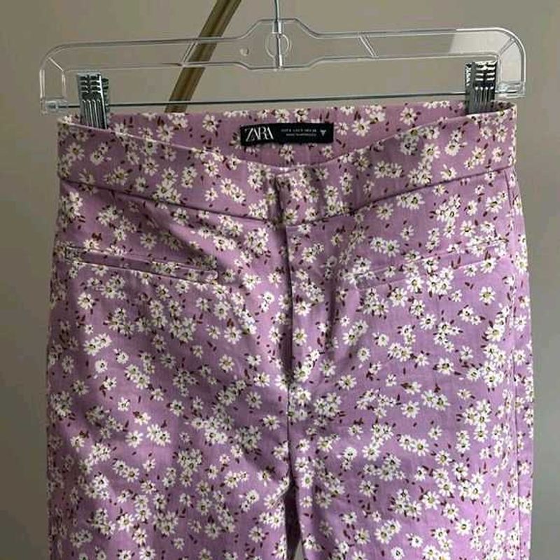 ZARA Lavender White Floral Flare Pants