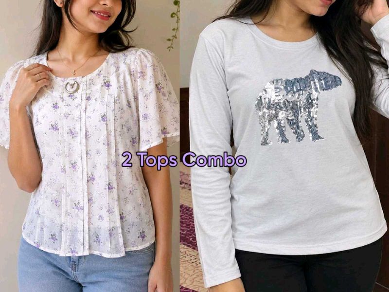 Puff Sleeve Top &amp; Full Hand T-shirt Combo