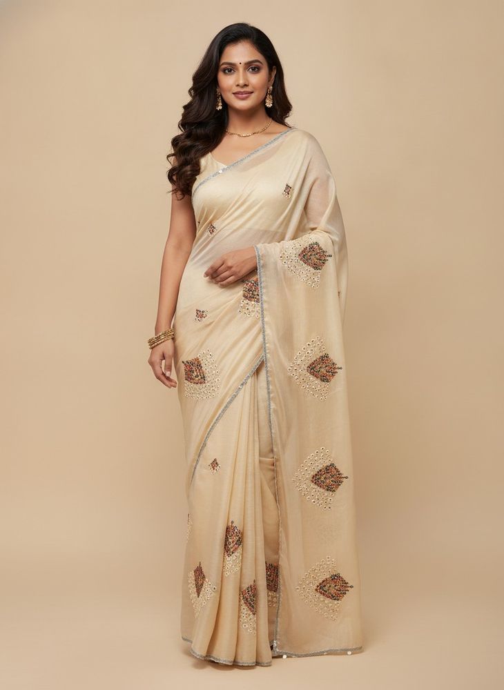 Embellished Cream Saree