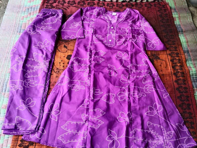 Purple Kurta Set with Floral Print