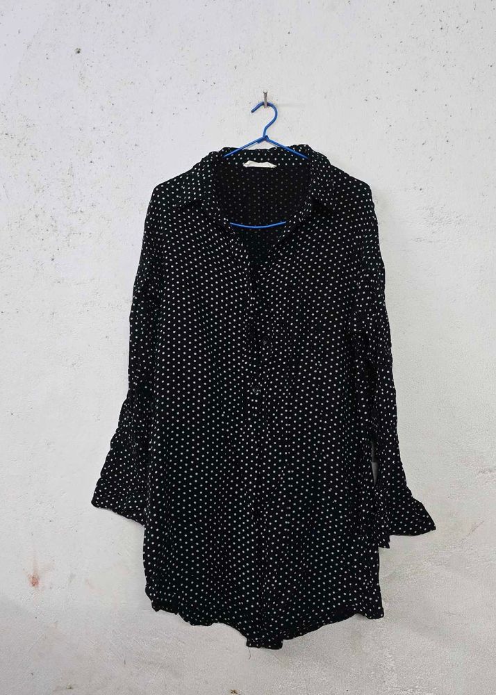 Black Polka Dot Long Sleeve Top