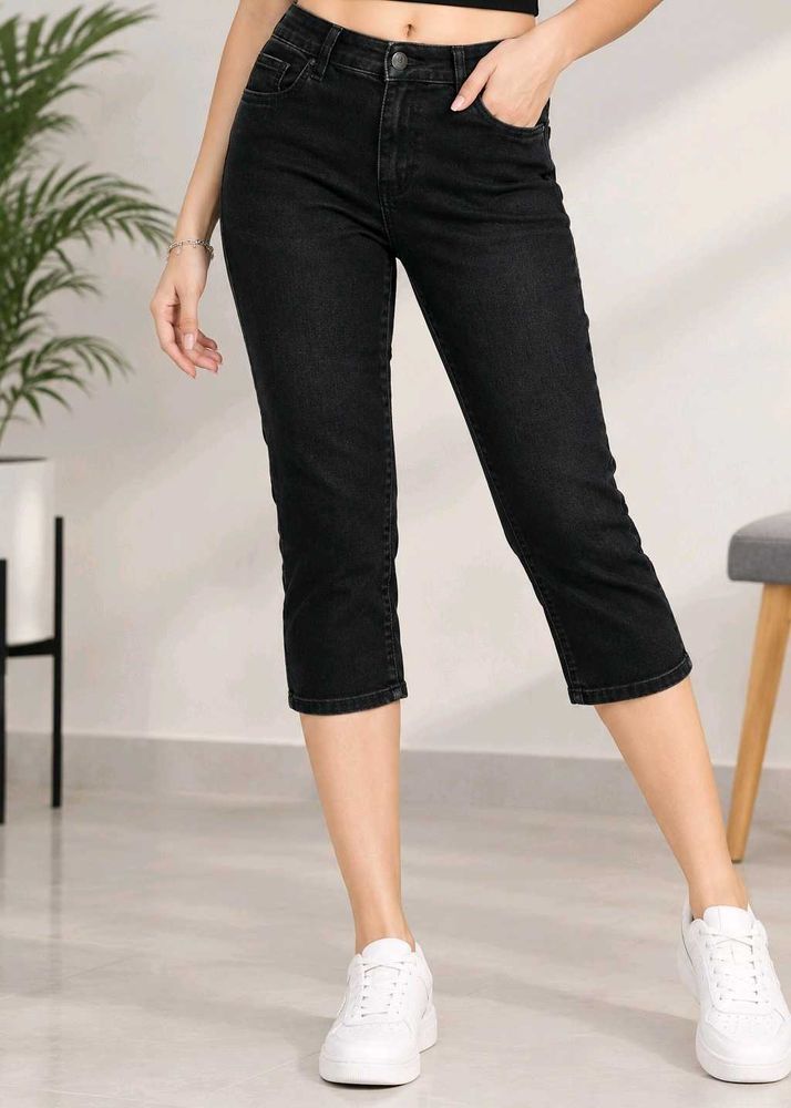Classic Dark Wash Denim Jeans capri