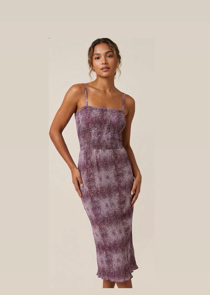 Purple Smocked Midi Dress