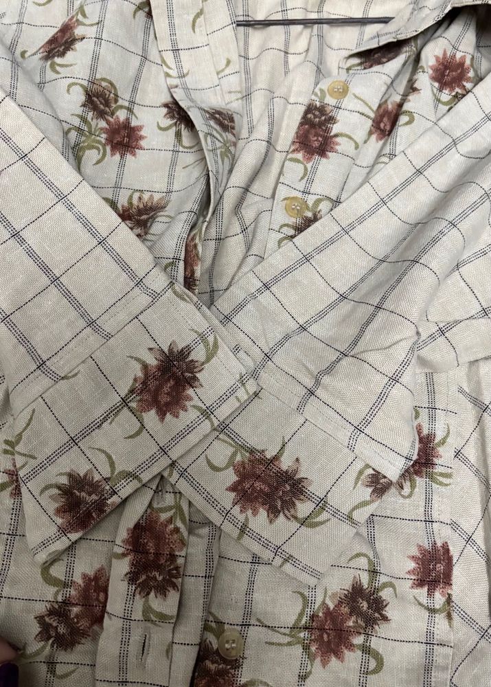 Floral Checkered Button-Up Shirt