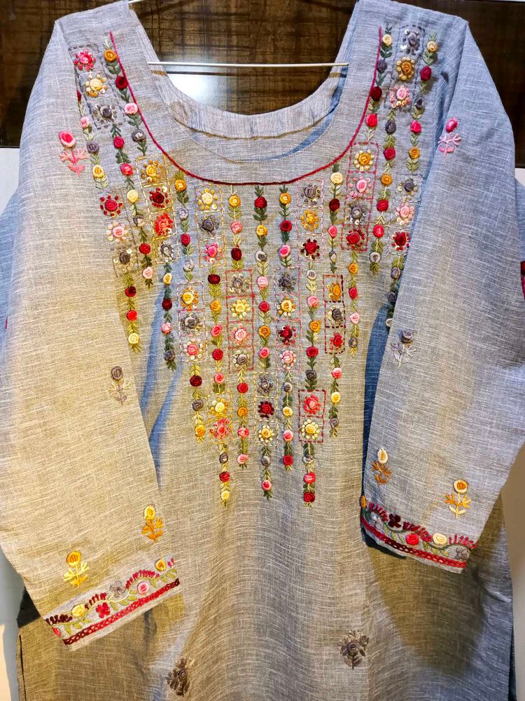Embroidered Khadi Kurti