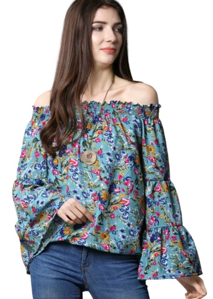 Boho Floral Off-Shoulder Bell Sleeve Top