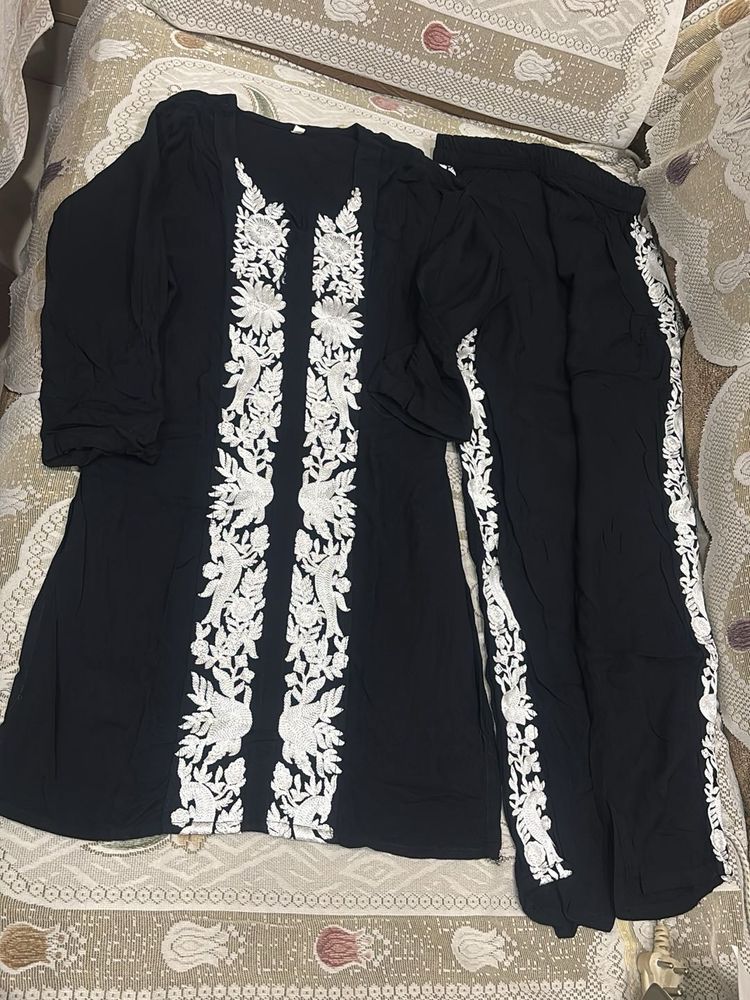 Embroidered Black Kurta co ord