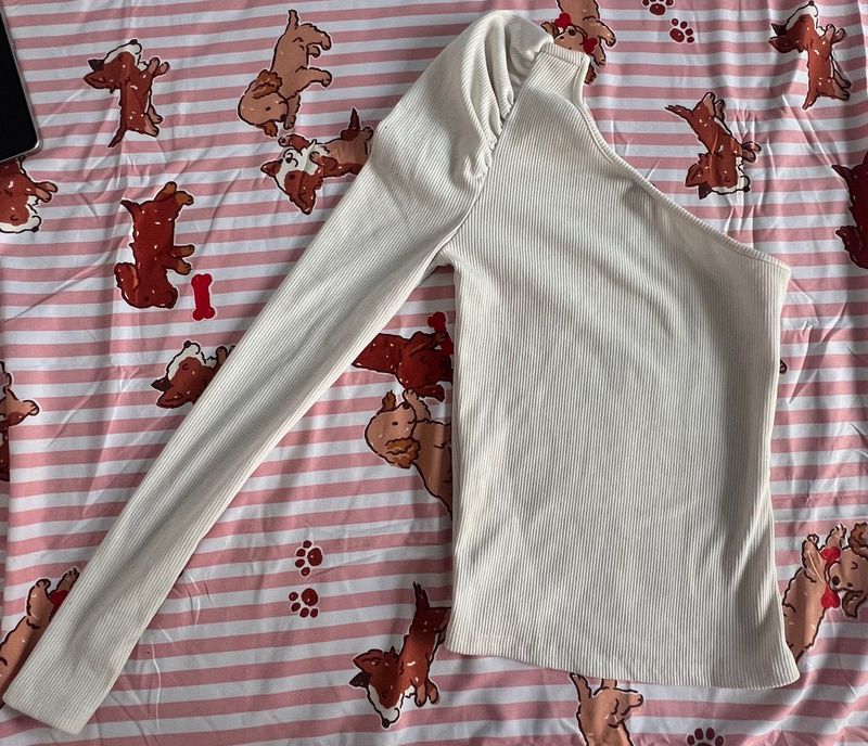 One-Shoulder Ribbed Knit Top