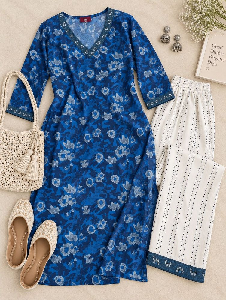 Blue Floral Libas Kurti Set 💙🌸