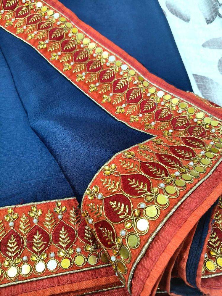 Elegant Blue Saree with Mirror Work