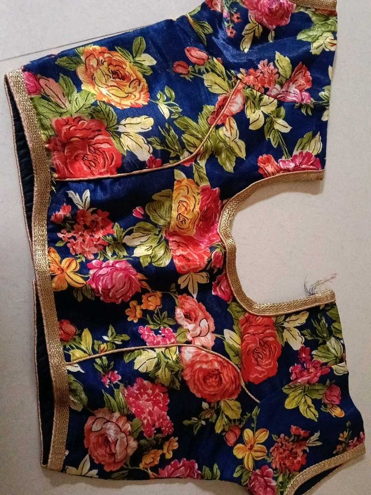 Navy Blue Floral Print Blouse