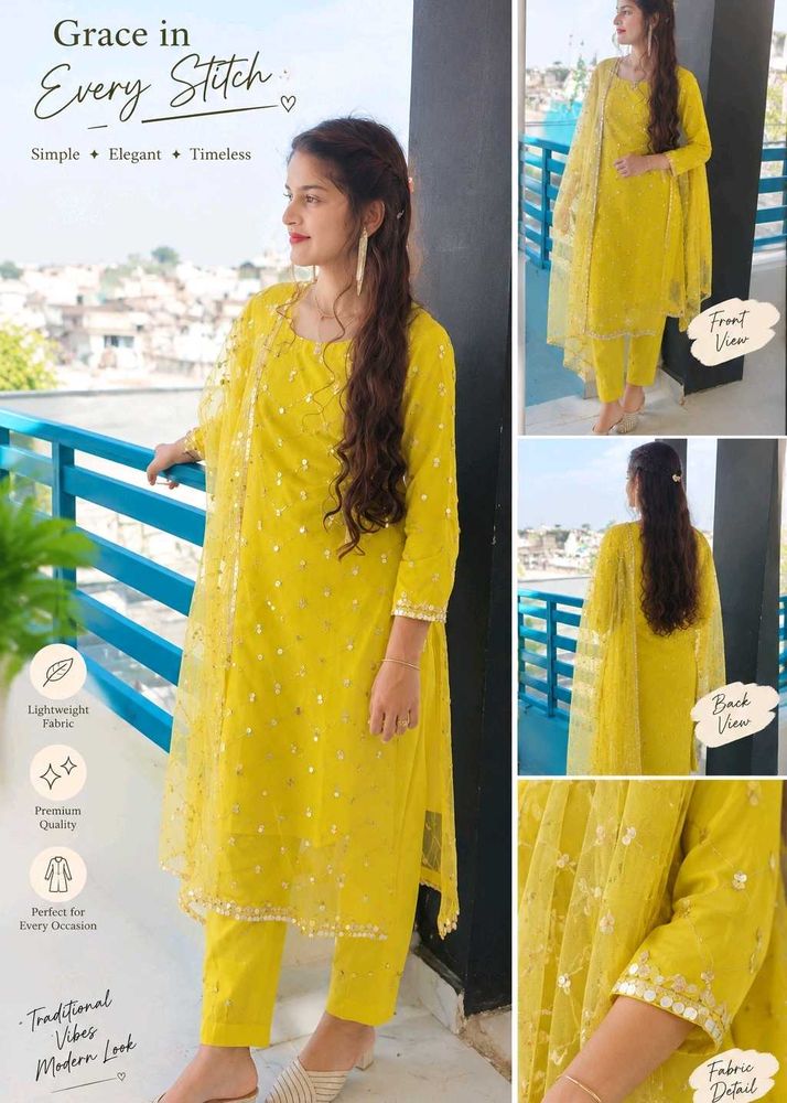 Elegant Yellow sequence kurta set with dupatta