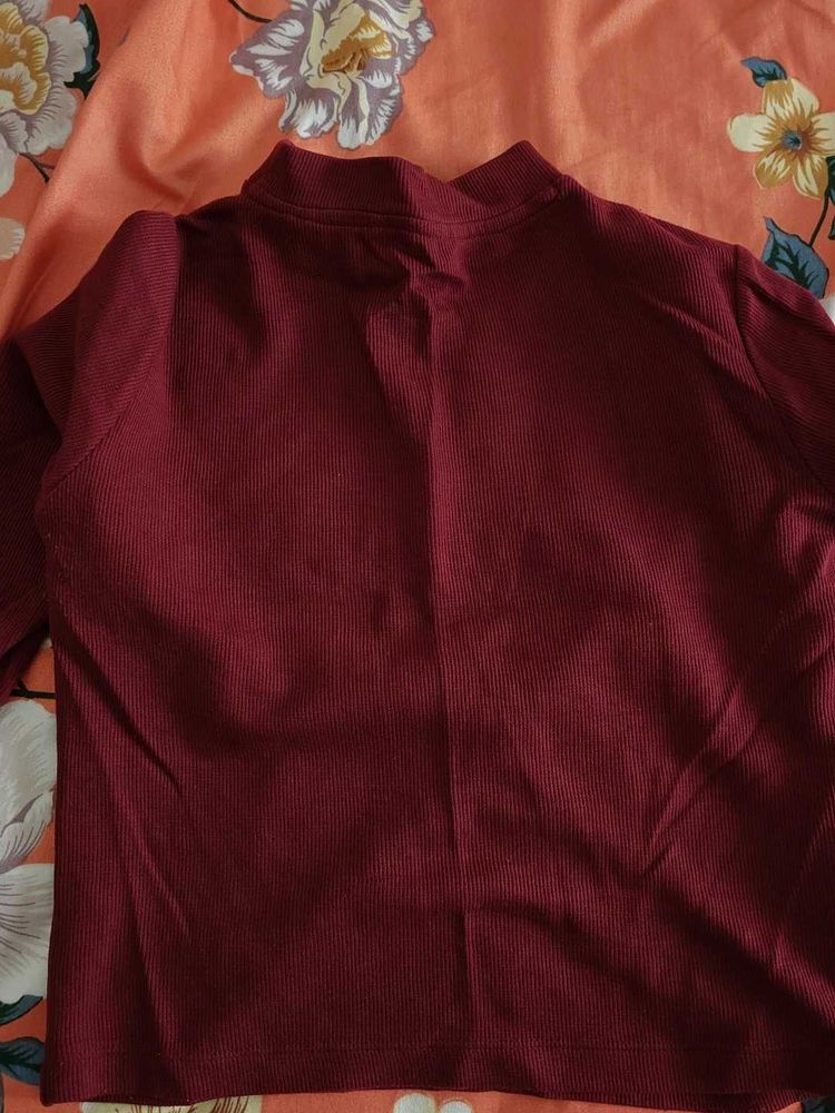 Maroon Ribbed Mock Neck Top