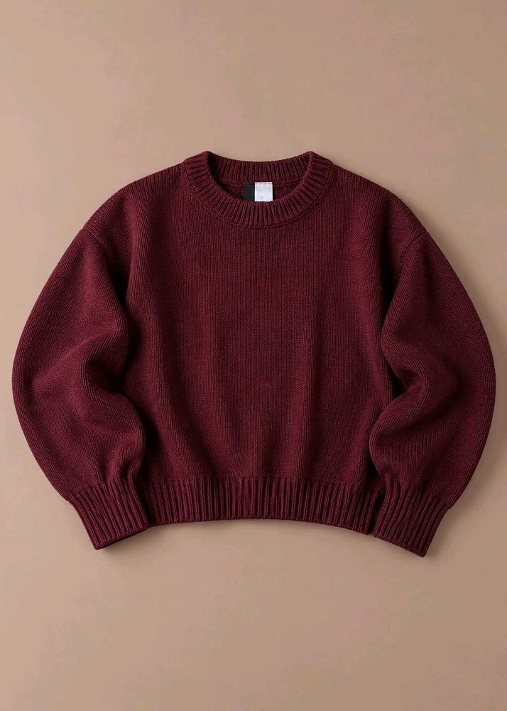 BURGUNDY RIBBED CREWNECK SWEATER