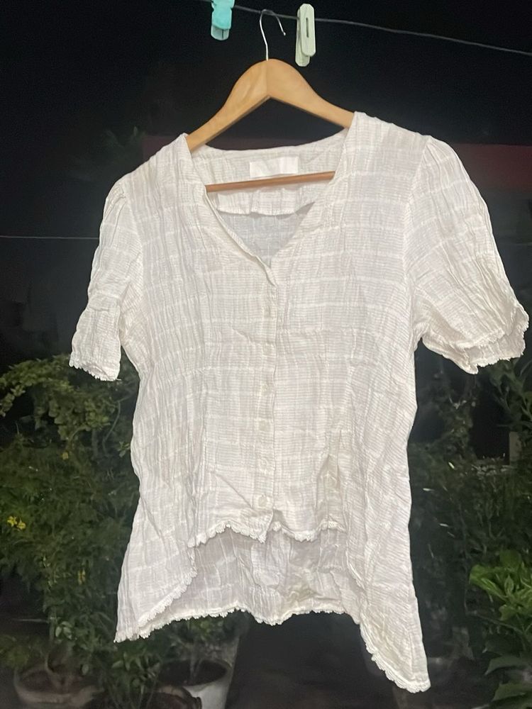 Chic Textured White Short Sleeve Blouse