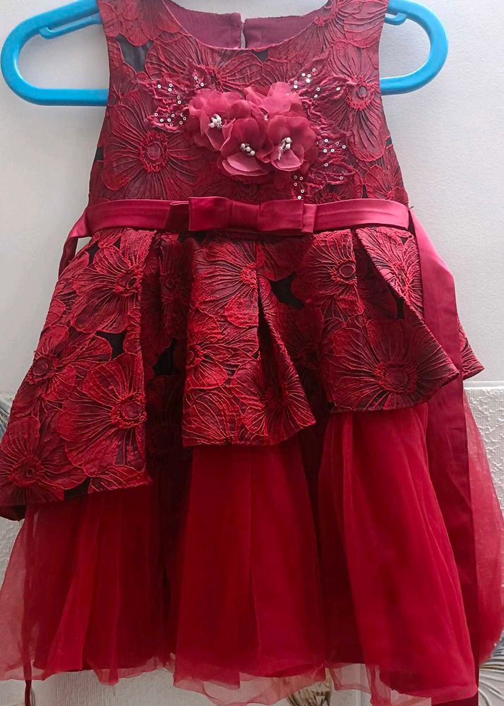 Girls Red Embellished Party Dress
